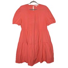 Adyson Parker Cotton Tiered Coral Dress XL Puff Sleeve Pockets Cottage Prairie