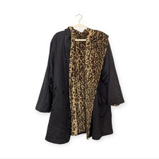 Vintage D'oraz Womens Coat Leopard Print Black Reversible Coat Mob Wife Size 6