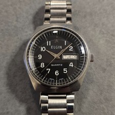 Elgin Quartz Day Date Sub 38mm ETA ESA 9362 Stahl Quarz Uhr läuft