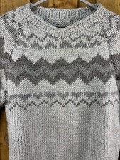 Vintage Icelandic Jumper Unisex Blue Grey XL FairIsle Nordic Handknit  0272