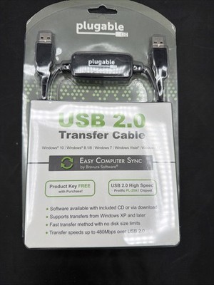 NEW Plugable USB 2.0 Easy Transfer Cable Windows 10, 8.1/8,  7, Vista, XP