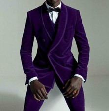 Men Purple Velvet Suit Jacket Grooms Tuxedo Party Dinner Wedding Suit Blazer New