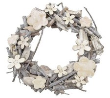 Kranz mit Holzblüten Shabby Chic Türkranz Dekokranz Holzstücke braun weiss 22cm