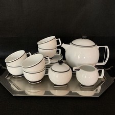 1980s W. Germany Art Deco Tea Set, Seltmann Weiden Bavaria, Service/6, Pot, C S