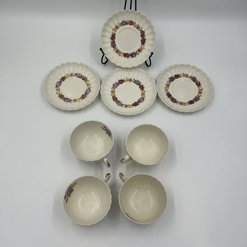 Copeland Spode Rose Briar Set Of (4) Footed Tea Cups And Saucers (Crazing) - Picture 4 of 12