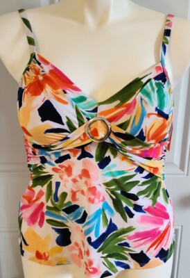 NWT St John's Bay Women's Swimwear Tankini Top Floral Print Wear 2 Ways Size 8