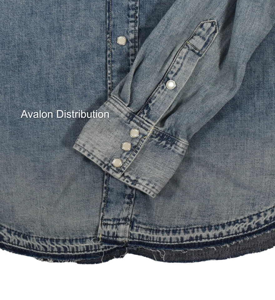 Polo Ralph Lauren RRL Style Embroidered Western Aztec Frayed Denim Shirt New - Image 3 of 4