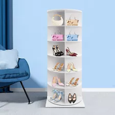 6-Tier Rotating Shoe Rack Tower 360° Spinning 24 Pairs Shoe Display Carousel New