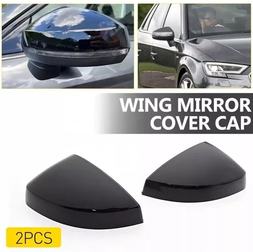 AUDI A3 S3 8V GLOSS BLACK DOOR WING MIRROR COVERS CASINGS FRONT TOP CAPS 2013-19