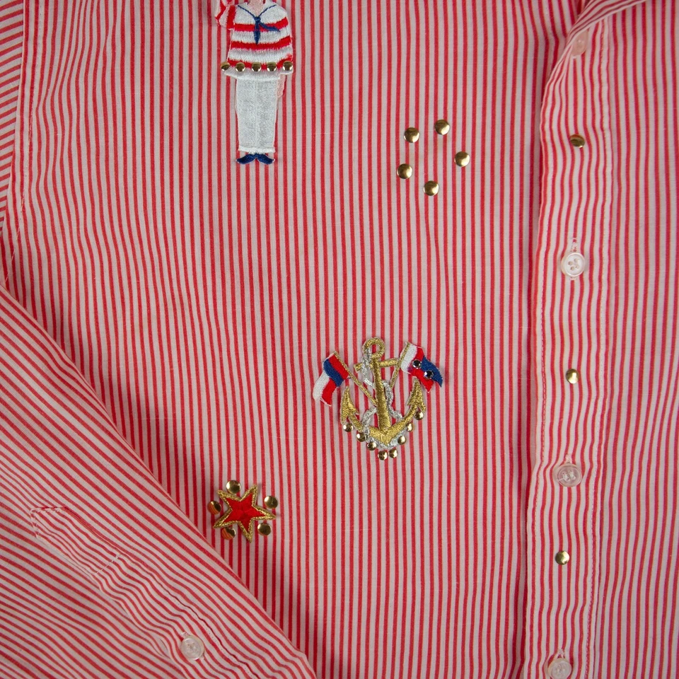 Camisa con botones adornada Marquis para hombre talla 15,5 33-34 a rayas roja blanca Foto 4 de 4