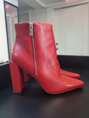 JESSICA SIMPSON Womens Red Timea Toe Block Heel Leather Boots Shoes M 