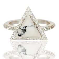 Natural White Howlite Ring CZ 925 Sterling Silver Exquisite Ladies Jewelry