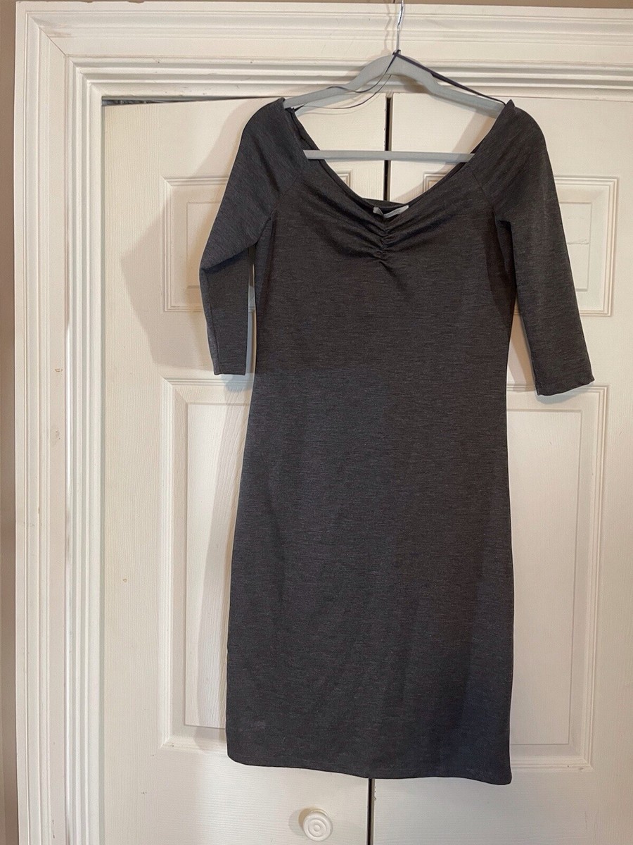 grey off the shoulder bodycon dress Adrietta Off Shoulder Knit Mini Dress Grey Marle