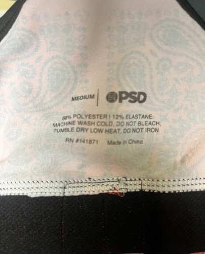 PSD Womens Everyday Sports Bra Red Black Split Bandana Racerback Size Medium New - Picture 5 of 10