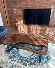 Epoxy Resin Table, Epoxy Table, Epoxy Dining Table, Custom Walnut Gray Table Top