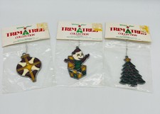 Vintage Trim A Tree Collection Stained Glass Christmas Ornaments Lot of 3