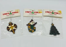 Vintage Trim A Tree Collection Stained Glass Christmas Ornaments Lot of 3