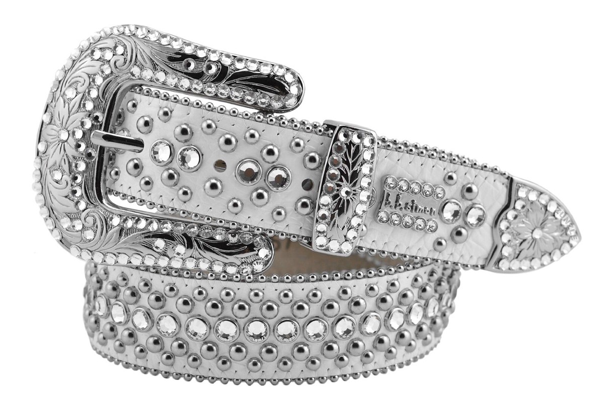 BB Simon Veronica Belt Clear Ice Crystal White Silver Rap 30 32 34