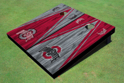 Ohio State University Alternating Wood Look Triangle Cornhole Boards