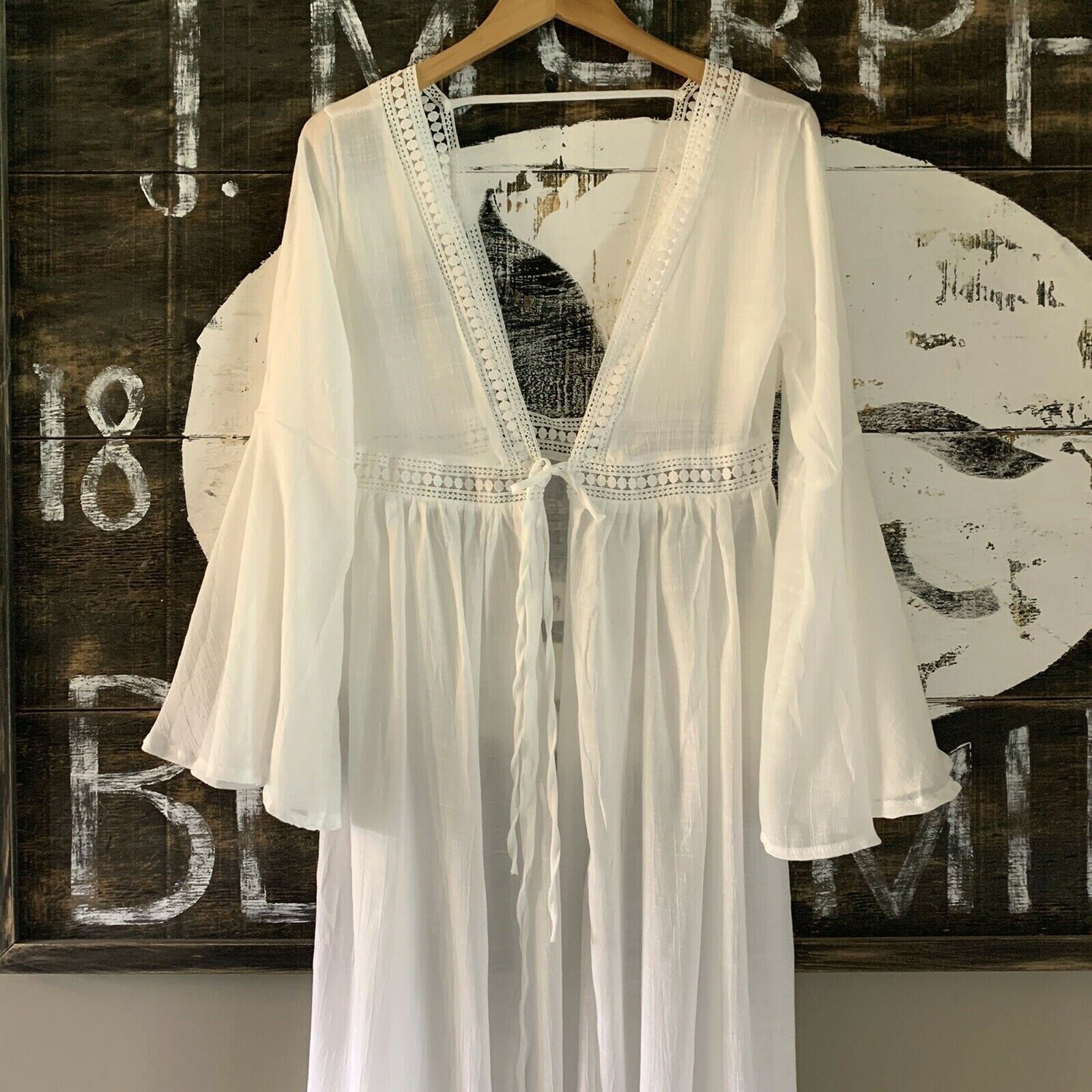 M New Boho White Lace Beach Swim Bikini Cover Up Maxi Dress Womens Size