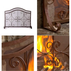 Large Crest Flat Guard Metal Mesh Fireplace Screen Solid Wrought