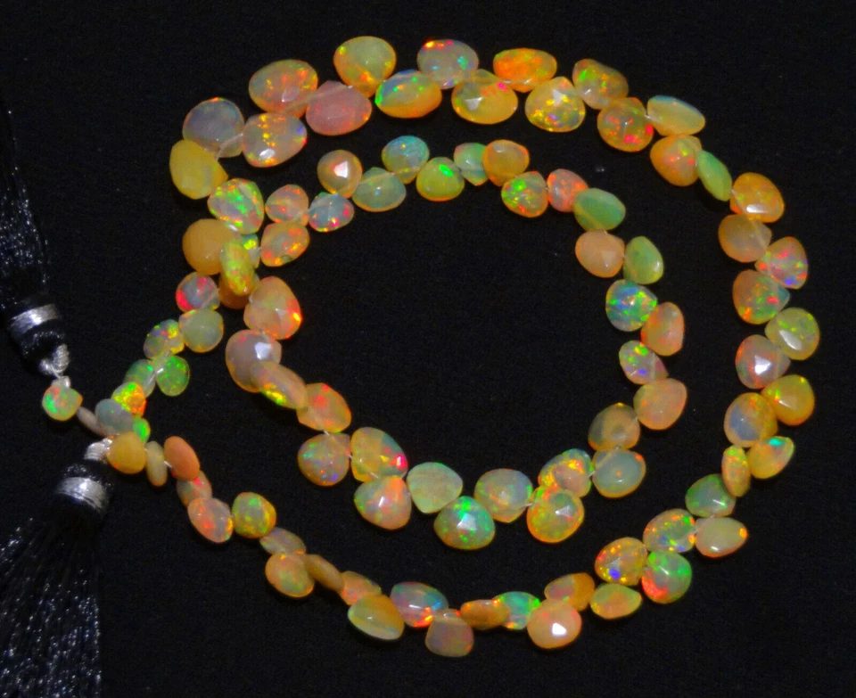 Natural Ethiopian Fire Opal Gem 5 to 7mm Size Faceted Heart Shape Briolette 15" - Image 4 of 4