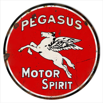 PEGASUS MOTOR SPIRIT FLYING HORSE 30'' ROUND HEAVY DUTY USA MADE METAL ADV SIGN
