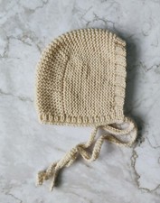New Handmade knitted Baby Bonnet by Maya's Knits, hat beige - Newborn