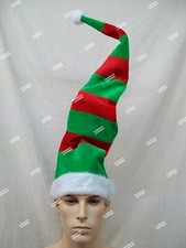 Fun Long Red Green Striped Santa Elf Hat Bendable Christmas Helper Claus Grinch