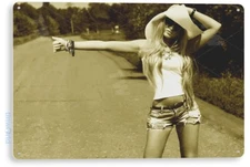 TIN SIGN Hitch Hike Metal Décor Shop Pin-up Cowgirl Farm Barn Girl Bar A856