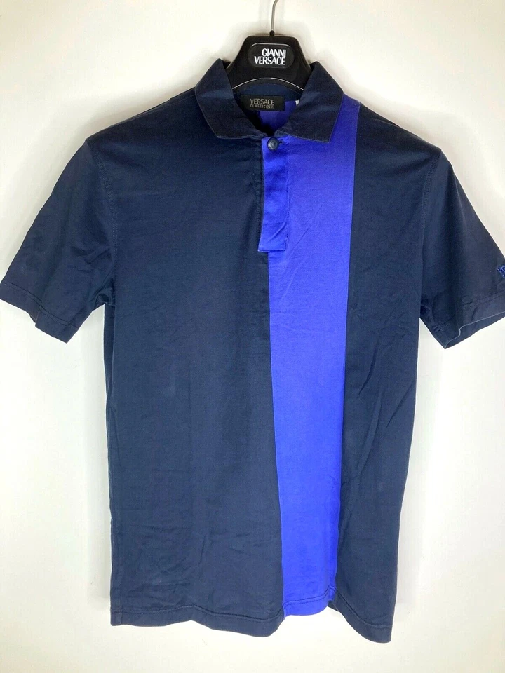 GIANNI VERSACE VINTAGE AÑOS 90 AZUL FORRADO ALGODÓN POLO HOMBRE NEGRO FRENTE MOSCA Foto 3 de 4