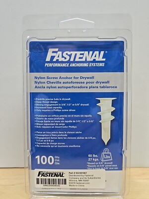 100 FPAS #8 Nylon Screw Anchor Drywall 60lb No Pre-Drilling Fastenal 922381667