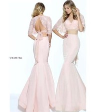Sherri Hill Blush Two-Piece Bell Sleeve Gown 8