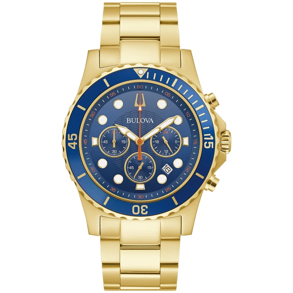 Bulova Men's Marine Star Quartz Chronograph Calendar Gold Watch 42 MM 98B377