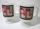 Vintage 1960s MCM Set of 2 Big L Lumber White Milk Glass Coffee Mugs Hardware