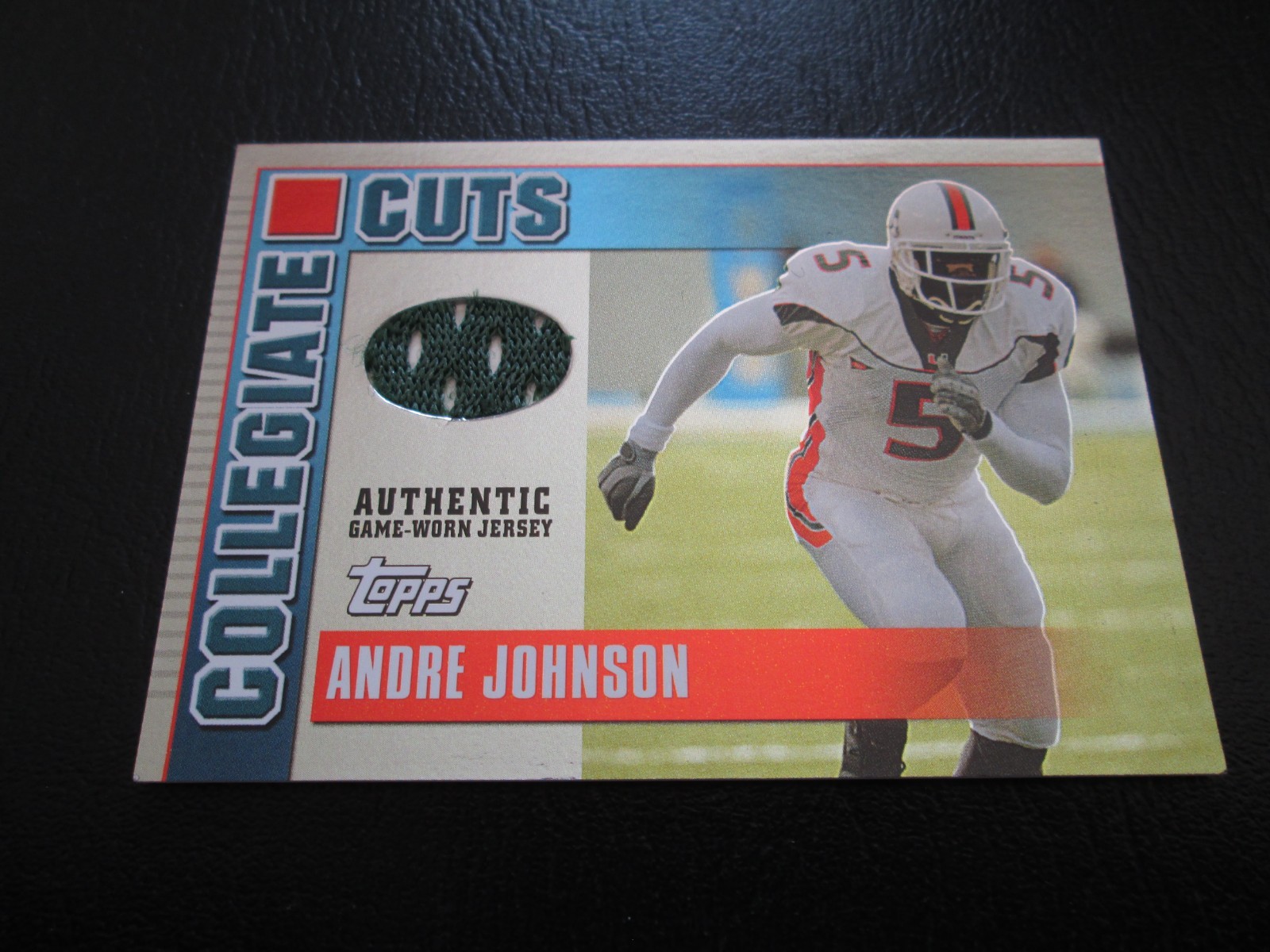 ANDRE JOHNSON 2003 TOPPS COLLEGIATE CUTS AUTHENTIC MIAMI GAME JERSEY ROOKIE CARD