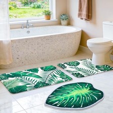Bathroom Rug Set 3 Piece Palm Leaf Bathroom Rugs Set with Unique Leaf Green