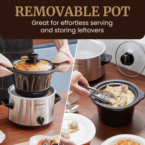 Olla de cocción lenta eléctrica Elite Gourmet MST-250XS 1,5 cuartos de galón, acero inoxidable Foto 4 de 4