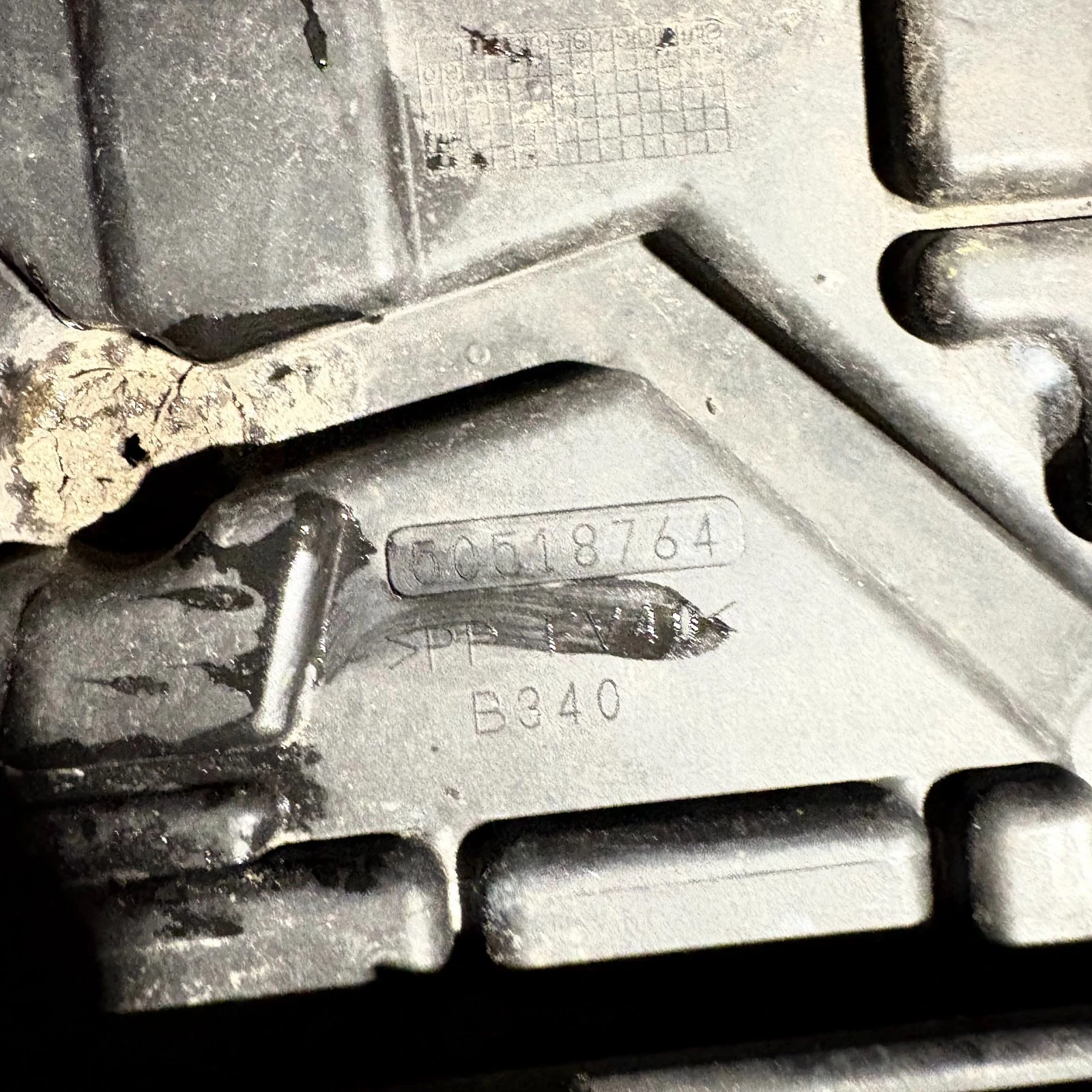 Close-up of moulded battery tray part number 50518764