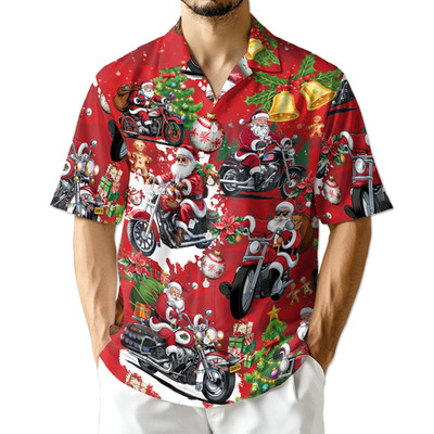 Christmas Biker Santa Claus Hawaiian Shirt Men Women Short Sleeve Aloha Shirt Tr