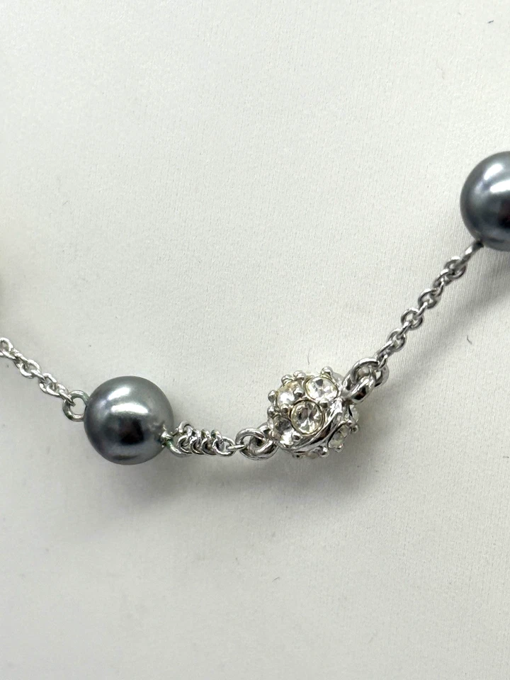 Collar Nolan Miller Glamour Collection QVC Tono Plata Imitación Perla Estrás Foto 3 de 4