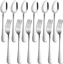 Set of 12, Stainless Steel Dinner Forks and Spoons, Heavy-Duty Forks 8 Inch a