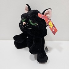 Vintage Russ Berrie Shadow Black Cat Green Eyes Soft Plush Toy Stuffed Kitty