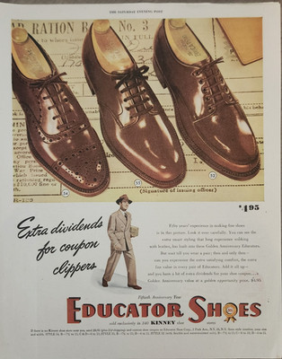 1944 Educator Shoes Vintage Ad Extra Dividends for Coupon Clippers