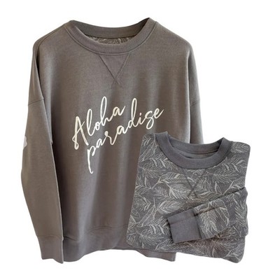JaxSea Aloha Paradise Sweatshirt Gray Pullover Crew Neck Reversible Size Small