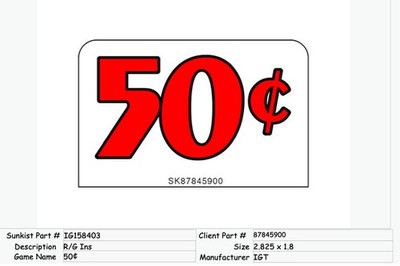IG158403 50¢ Reel Glass Insert S Plus or S2000 Self Adhesive 2.825 x 1.8