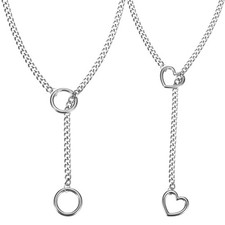 2 Pcs Silver Slip Chain Necklace, O Ring Heart Ring Chokers for Women Men Punk