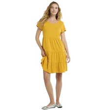Time and Tru Tiered Cotton Mini Dress Size XS Mango Tango Pockets Cap Sleeve