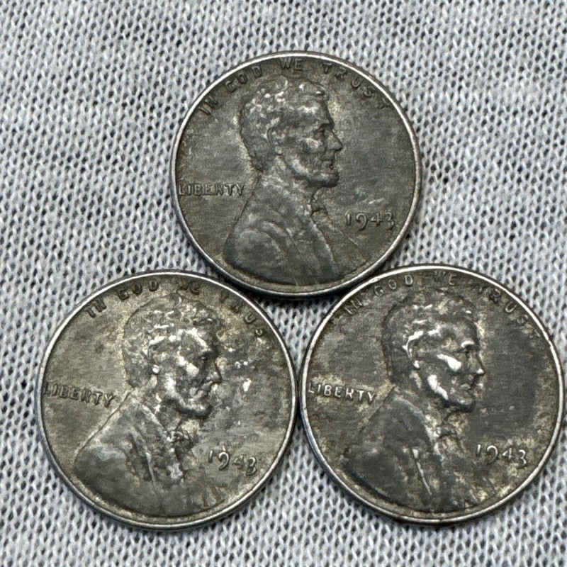 #3L: (New Low $) Set of 3 1943 Rare Steel Lincoln Wheat Cent~You Grade~Bid Now