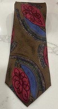 Vtg Izod men's silk tie Brown Abstract Art Print 3.75” Necktie made in USA NWT
